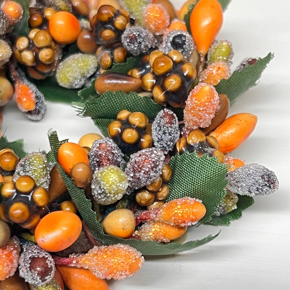 Fall Autumn Mini Wreath Candle Ring Frosted Orange Pip Berry - Picture 4 of 5